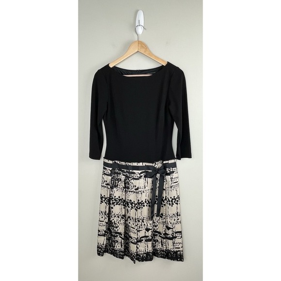 David Meister Dresses & Skirts - David Meister Women's Midi Dress Modest Old Money 3/4 Sleeve Black Tan Sz 6